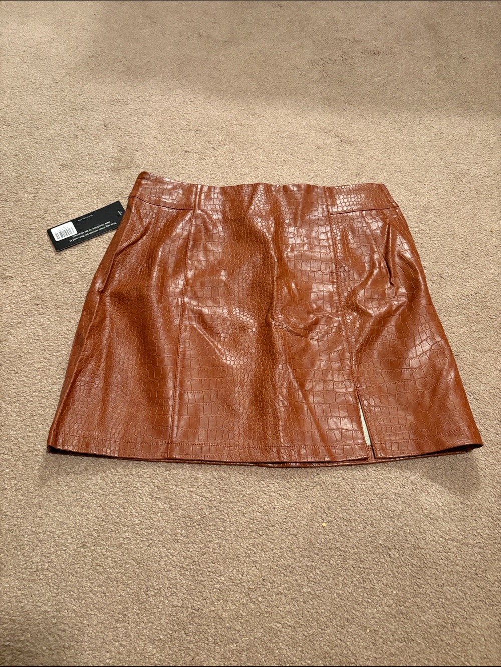 Skies Are Blue Faux Croc Mini Skirt in Cognac Brown